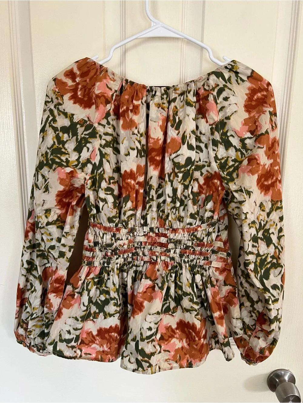 Sam Edelman Cilian Cotton Smocked Bustier Floral Blouse XS